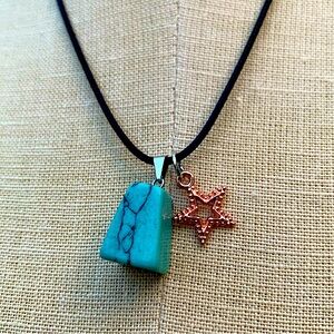 Handmade Turquoise Prism Trapezoid Chunk Stone Amulet with Star Charm